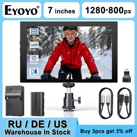 EYOYO 7-inch Camera Field Monitor 1280x800 IPS Screen Mirroring For iPhone,Battery Powered Portable