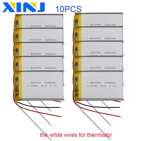 10pcs 3.7V 1200mAh 4.44Wh 3-Wire Thermistor Li-Polymer Li Lithium Battery 503759 Lipo For GPS Mp5 Ca