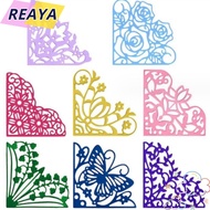 REAYA 8Pcs Corner Die Cuts, Lace Corner Flowers Die Cuts, Embossing Template Metal Flowers Silver Me