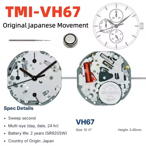 TMI VH67 Movement Sweep Second Multi-eye (day, Date,24 Hr) Quartz Movement VH67B Movement Small Hand