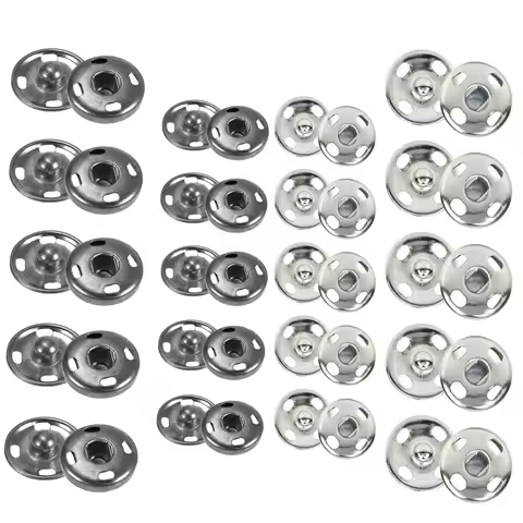 40Pcs Sewing Snaps, 8 mm and 10 Mm, Black and Silver, Sew-On Snap Buttons Metal Snaps Fasteners Pres