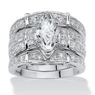 Marquise Moissanite Diamond Ring, 18k White Gold Plated