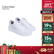CALVIN KLEIN รองเท้าผ้าใบผู้หญิง Leather Trainers Sneakers รุ่น YW01769 0LI - สีขาว