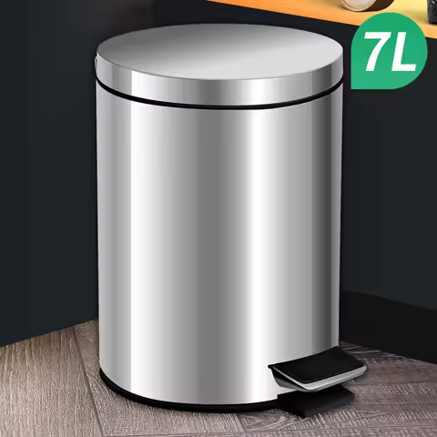 Mirror 7L 8L Stainless Steel Foot Pedal Trash Can for Hotel Bathroom Dust Bin and Kitchen Household 