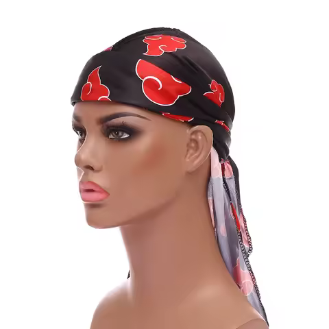 Akatsuki Cloud Durag Unisex Bandeaux Dorag Hiphop Bandana Stain Pirate Cap Waves Du Doo Rag Men Long