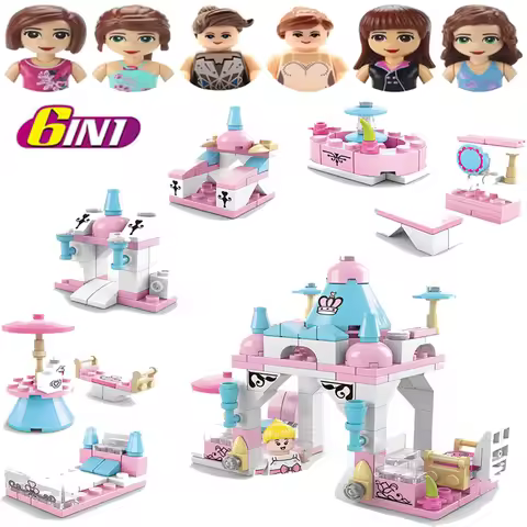 6 IN 1 Girl Princess Castle Apartment Garden Casa Villa Belle Beast Cinderalla Anna Olivia Building 