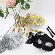Hotpink Masquerade Mask with Holding Stick, Venetian Half Face Mask for Women
