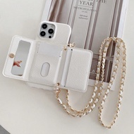 1pc Multifunctional PU Leather Phone Case With Mini Makeup Mirror, Card Slot, Lanyard, Compatible Wi