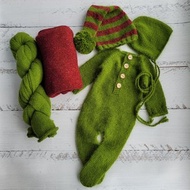 聖誕粗花呢帽子，連身衣，套裝，睡帽，包裹。新生兒拍照道具。