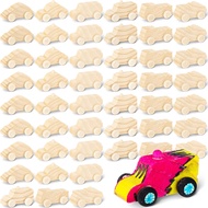 Lenwen 48 Pcs Wood DIY Car Toys for Party Unfinished Wooden Cars, Wooden Toy Cars Wooden Graffiti Ca