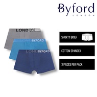 (3 Pcs) Byford Mens Cotton Spandex Shorty Brief Underwear Assorted Colour-BUD5268S