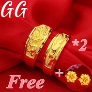 (1 Pair) Pure 18k Saudi Gold Ring Pawnable Legit Original Ring for Women and Men Dragon and Phoenix Wedding Rings for Couples Promise Ring for Boys and Girls Wedding Gift Ideas Accessories Jewelry Set Rings Aesthetic Buy 1 Take 1 Free Earrings