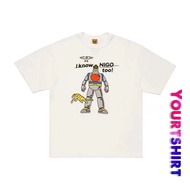 #T58 Unisex Short Sleeve T-Shirts in Black & White – Stylish Robot Graphic with Tiger Illustration a