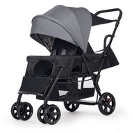 ‍🚢Customized Twin Stroller Two-Child Double Stroller Big Child Trolley Foldable and Portable Front and Rear Sitting Lyin