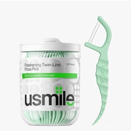 usmile Dual-Line Dental Floss Picks, 50 Count – Mint Flavored, Gentle Gum Care, Easy-Grip Handle, Ef