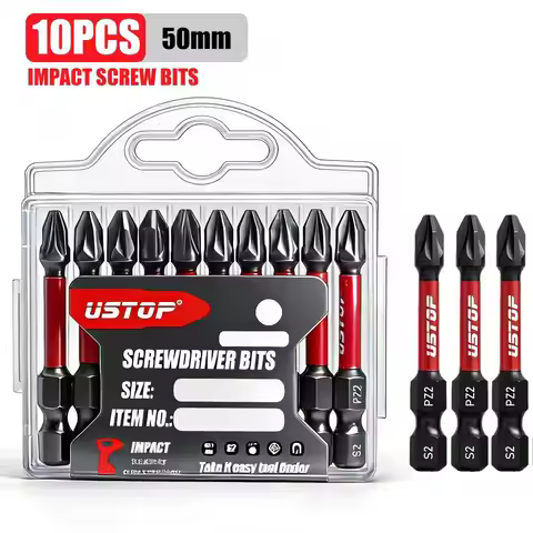 10-Piece Set of 50mm S2 Steel Impact Bits, Transparent Blister Card Packaging, Red and Black Non-Sli