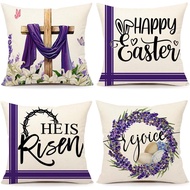 4TH Emotion Easter Throw Pillow Covers 18 x 18 Inch Set of 4, He is Risen Spring Farmhouse Holiday P