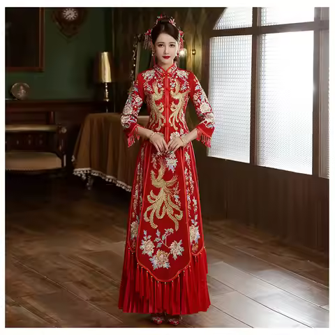 RED Size 4XL 5XL 6XL Bride Dress Wedding Dress Retro Dress Chinese Cheongsam Dress The Bride Toast C