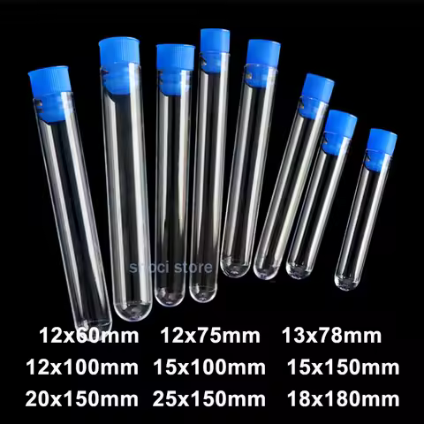 Clear Lab Transparent plastic test tube 10mm-25mm U-shaped bottom with cap tubes school education su