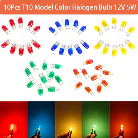 10pcs Car T10 12V 194 168 W5W 5W Wedge Warm White Bule Red Yellow Green Amber Halogen Bulb Replaceme