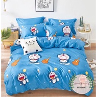 4in1 Single/Super Single Size Vintage Happy Little Doraemon in Blue Bedsheet With Comforter Set