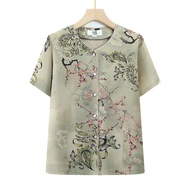 Elderly Summer Dress Women's Chiffon Small Shirt Mom Short Sleeve Shirt Middle aged Elderly Grandma 