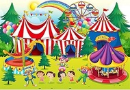 Aoihrraan 3.5 x 2.5 m Circus Background Red Tents Carousel Clowns Rainbow Entertainment Park Carniva