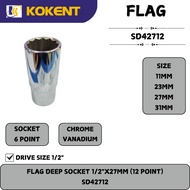 FLAG DEEP SOCKET 1/2"X12 POINT  11.23.27.31MM