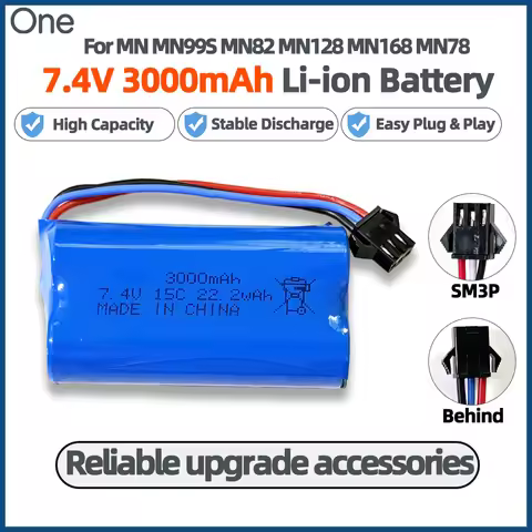 2S Li-Ion Battery 7.4V 3000mAh 15C SM3P Plug Rechargeable RC Battery Upgrade Parts for MN MN99S MN82