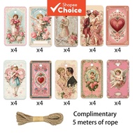 Vintage Valentine's Day Tags Blox Fruit Sticker 40pcs Sticker Book DIY Gift Labels With Hemp Rope
