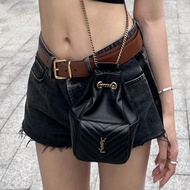 明星同款🤩Ysl黑金joe羊皮V紋迷你小水桶斜挎單肩鏈條包