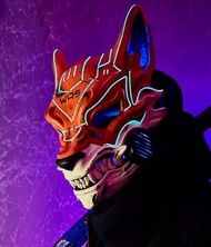 帶LED燈的賽博朋克狐面具  賽博朋克2077角色扮演  未來風面具