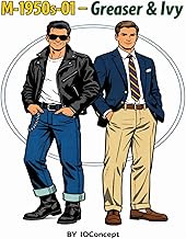 M-1950s-01 — Greaser & Ivy: A 1950s Menswear Coloring Collection (IOConcept Fashion Coloring Catalog