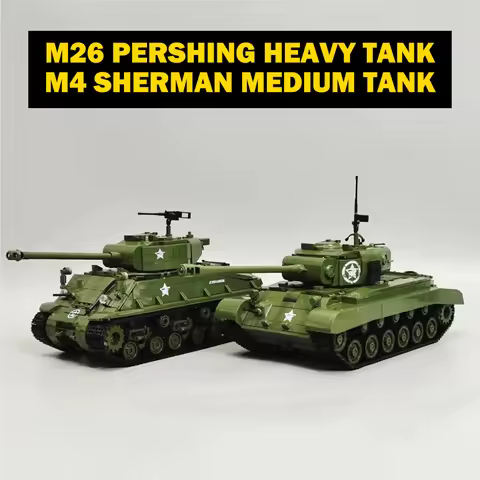 WW2 Military US Army M26 Pershing M4 Sherman Medium Tank Building Blocks Heavy Tank with Crew Soldie