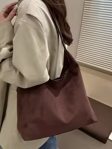 Reverie Vintage Suede Leather Tote Bag Women's Large Capacity Versatile Underarm Bag American Retro 