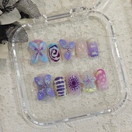 Nailbox long square form mixed with 3D floral pattern & embossed gel