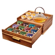 Wood for Tea Holder 12 Compartments for Tea Bag Organizer Drawer for Tea Box Storage Organizers