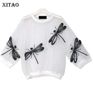 XITAO Dragonfly Pattern Perspective Pullover Tshirt LJT1723