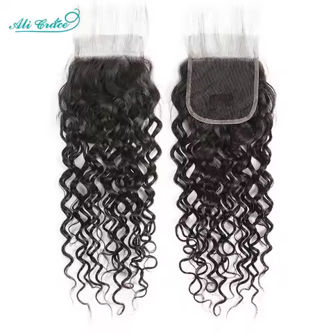 Ali Grace Brazilian Hair Water Wave Closure 4x4 Swiss Lace Free/Middle Part Remy Hair Transparent La