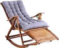 Bamboo Rocking Chair with Headrest Foot Massage Lounge Chair With 5 Position Adjustment Foldable Elderly Siesta Recliner For Balcony Garden, with Mat(Gray cushion)