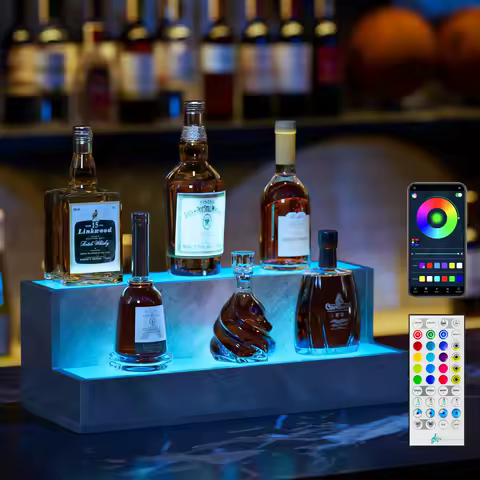 LED Lighted Liquor Bottle Display Shelf, 20 Inch Display Shelf, DIY Illuminated Bottle Shelf with Ap