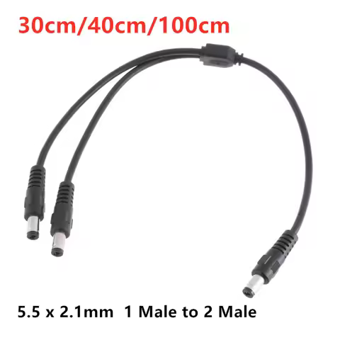 30cm/40cm/100cm 2 way DC Power adapter Cable 5.5mmx2.1mm 1 male to 2 Male Splitter connector Plug ex