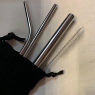 5pcs/set Reusable Stainless Steel Drinking Metal Straw with pouch