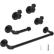 Industrial Pipe Bathroom Towel Holder Set Rustic Farmhouse Black Towel Rack Kit Wall Mounted Bath Ac