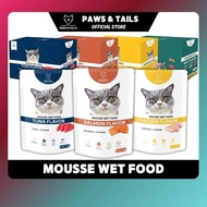 Paws&Tails 1box 18 packs Cat Mousse Wet Food  Pouch Broth in Chicken/ Tuna/Salmon 70g