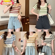 Chemisegrace A456 Striped Women's Fashion Clothing Short Sleeve T-Shirt Is Popular.