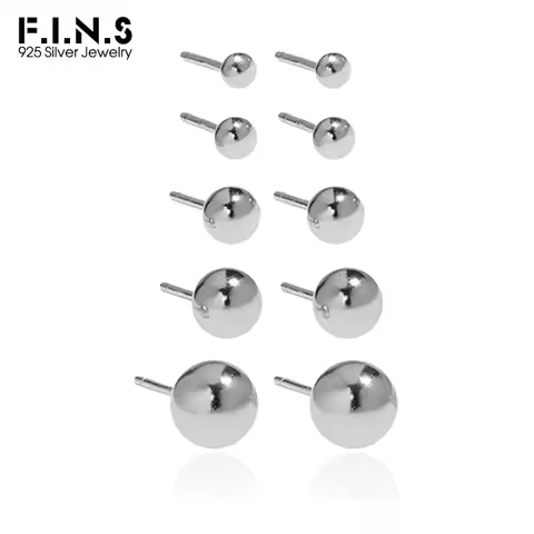 F.I.N.S Minimalist Authentic 925 Sterling Silver Earrings Woman Fashion Simple Glossy 2.5-10mm Ball 