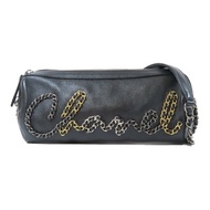 CHANEL 牛皮皮革Bowling Bag銀扣鏈帶肩背袋黑色
