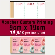 9cm x 19cm Custom Printing coupon voucher Book & Perforation Ticket Promotion Gift Card (10pcs/book)