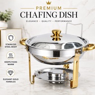 5.0L Buffet Round Chafing Dish Food Warmer 304 Stainless Steel Fuel Alcohol Holder Dish Double Bow